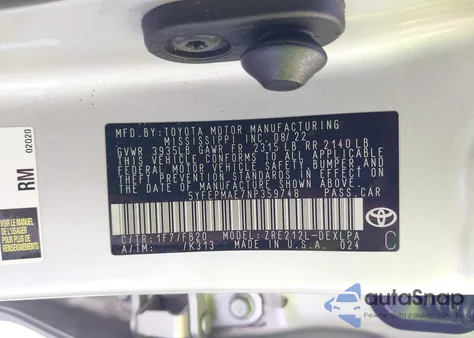 2022 Toyota Corolla Le z USA, uszkodzony, nr VIN 5YFEPMAE7NP359748